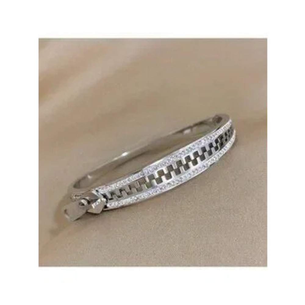 Silver Plated Stainless Steel Zipper Cuff Bracelet | CZ Tarnish-Resistant